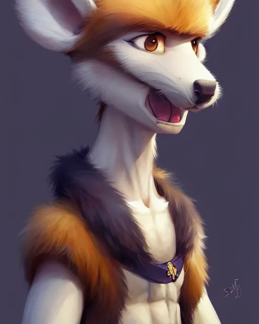 Image similar to character concept art of a cute young male anthropomorphic furry | | adorable muzzle, key visual, realistic shaded perfect face, fine details by stanley artgerm lau, wlop, rossdraws, james jean, andrei riabovitchev, marc simonetti, and sakimichan, trending on weasyl