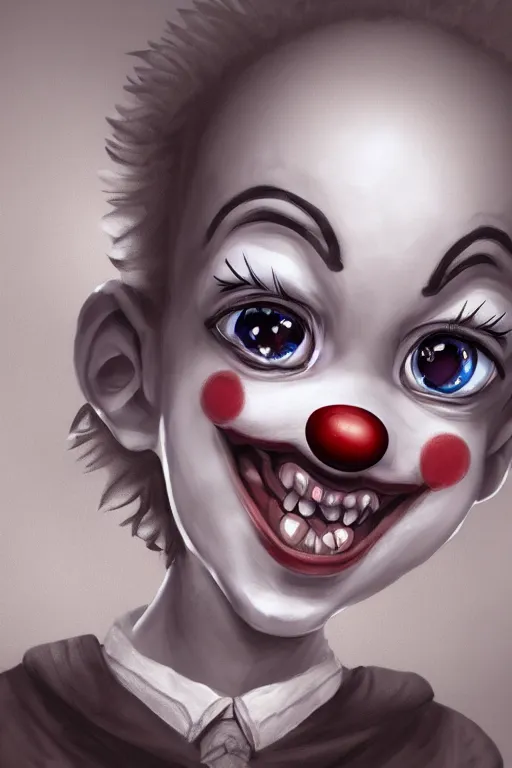 Image similar to a baby clown, highly detailed, digital art, sharp focus, trending on art station, anime art style