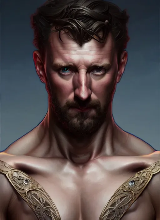 Image similar to portrait of alex horne, d & d, muscular! fantasy, intricate, elegant, highly detailed, digital painting, artstation, concept art, smooth, sharp focus, illustration, art by artgerm and greg rutkowski and alphonse mucha