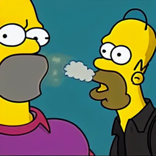 Image similar to homer simpson smoking weed, highly detailed, cinematic
