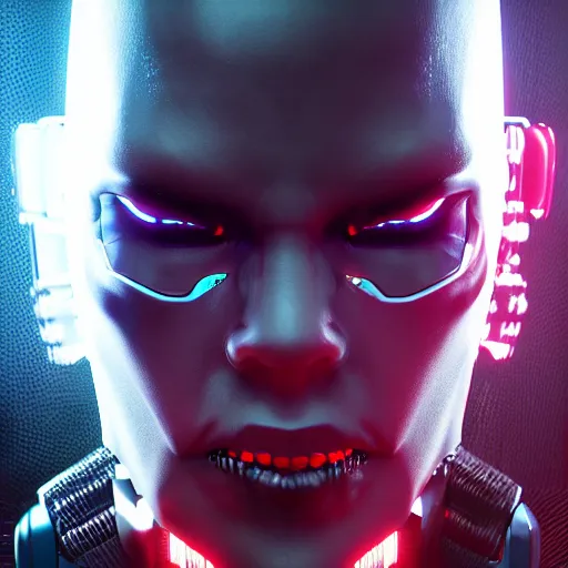 Image similar to evil cyberpunk dark lord, highly detailed, photorealistic portrait, bright studio setting, studio lighting, crisp quality and light reflections, unreal engine 5 quality render