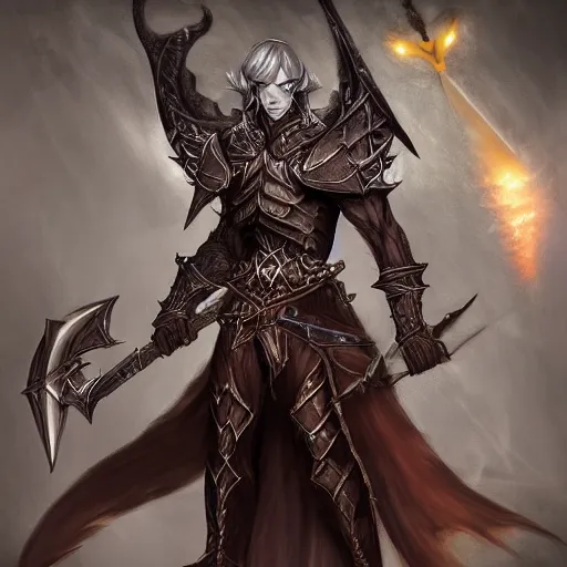 Image similar to the dark elf from lineage 2, with a sword on a dragon, digital painting, super detail,