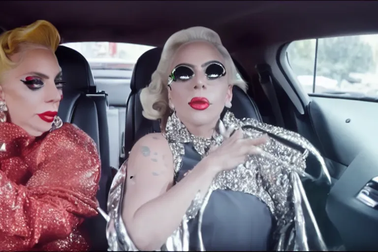 Image similar to lady gaga and judy garland in carpool karaoke, lady gaga, judy garland, red weapon 8 k s 3 5, cooke anamorphic / i lenses, highly detailed, cinematic lighting