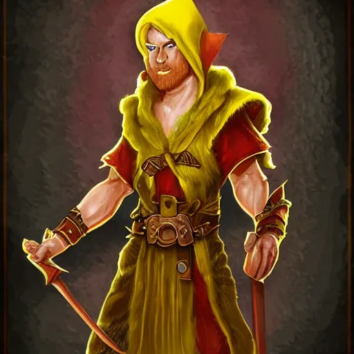 Prompt: yellow elf guy with red hair, d&d character commission art, pathfinder, RPG Digital Art