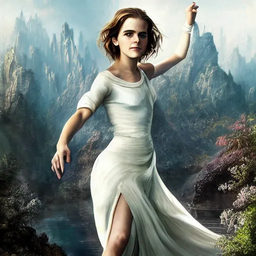 Image similar to a beautiful matte painting of emma watson, by steve argyle and mark arian