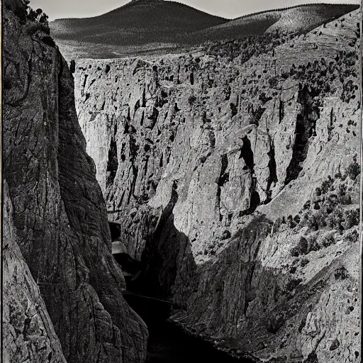 Prompt: Three Gorge by ansel adams