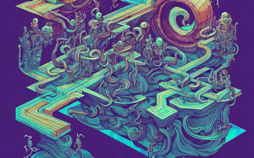 Image similar to arcane twisted turn of fate abstraction, centered award winning ink pen illustration, isometric abstract illustration by dan mumford, edited by craola, technical drawing by beeple and tooth wu, tiny details by artgerm and watercolor girl, symmetrically isometrically centered