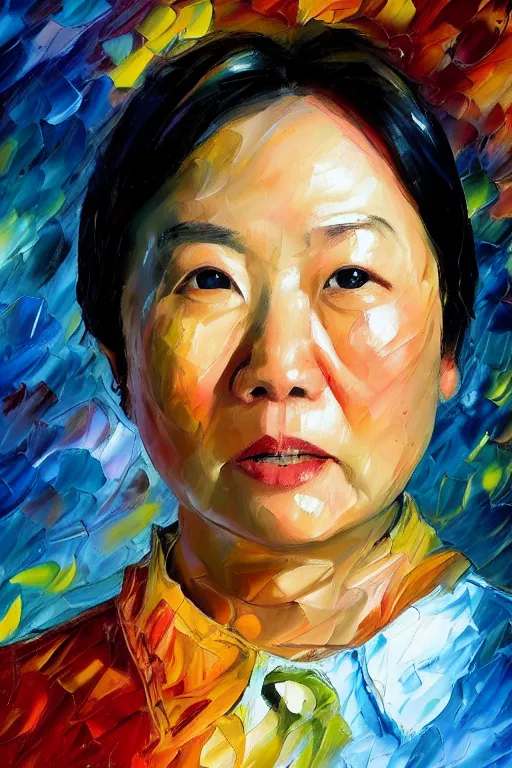 Image similar to palette knife oil painting portrait of police psychiatrist tracy wong, extreme detail, style by leonid afremov and degas, artstation trending, artgerm, deviant art, octane, substance, art history 8 k