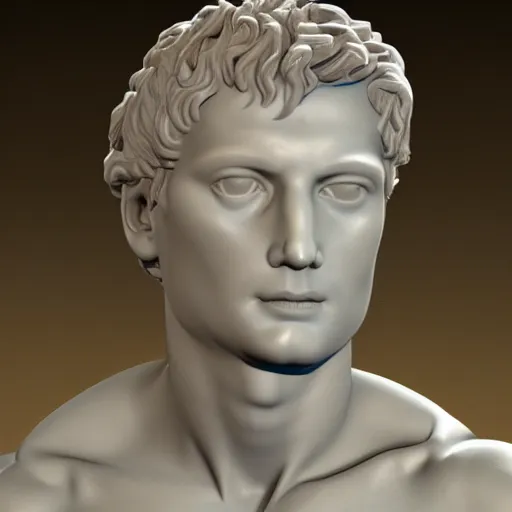 Image similar to a 3 d render of the head of david statue by michelangelo with a neon ring around the head