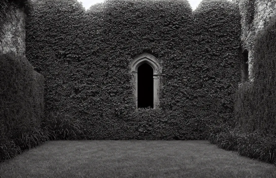 Prompt: sequestered corner of a garden within a castle walls line density is used for rendering light and shadow. forms exist in three dimensions, with height, width, and depth. intact flawless ambrotype from 4 k criterion collection remastered cinematography gory horror film, ominous lighting, evil theme wow photo realistic postprocessing excommunication directed by kurosawa