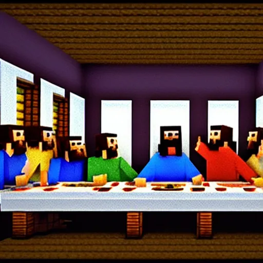 Image similar to the last supper, minecraft