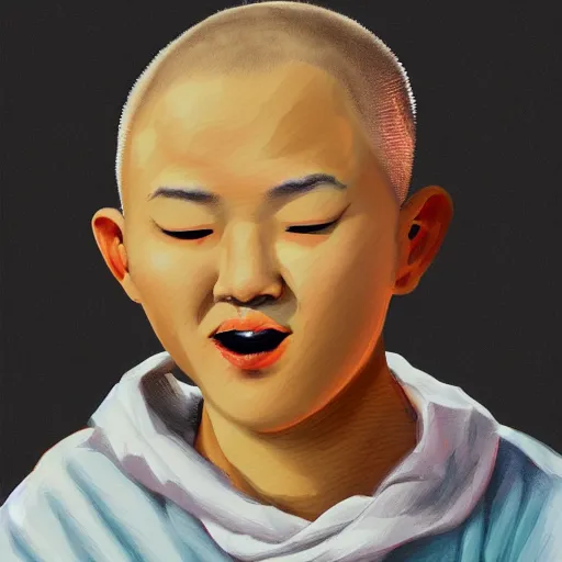 Prompt: wrinkly chinese boy with buzz cut, digital painting