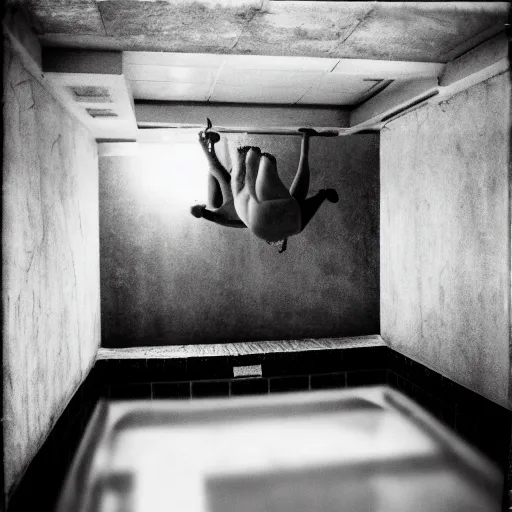 Prompt: underground hotel pool, surreal, polaroid, limimal,