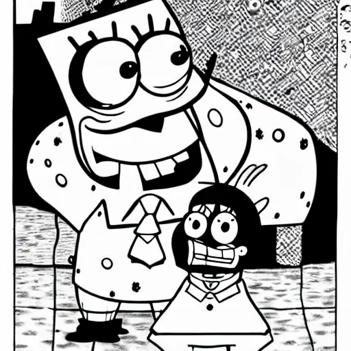 Prompt: SpongeBob as a junji ito manga monster