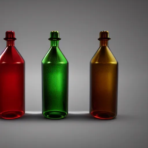 Image similar to A set of Dungeons & Dragons potion bottles full of swirling magical liquid, octane render, trending on artstation