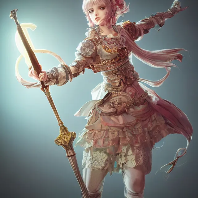 Image similar to studio portrait of neutral good colorful female cleric bard healer as absurdly beautiful, elegant, young skinny gravure idol, ultrafine hyperrealistic face illustration by kim jung gi, irakli nadar, intricate linework, sharp focus, bright colors, octopath traveler, final fantasy, unreal engine highly rendered, global illumination, radiant light, detailed intricate environment