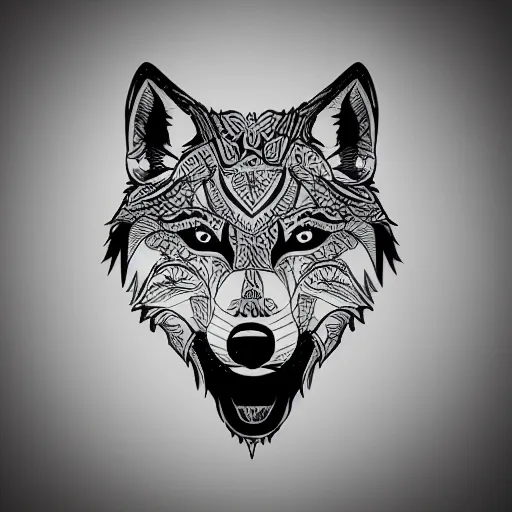 Prompt: tattoo stencil. pencil line drawing, black and white vector, photoshop wolf