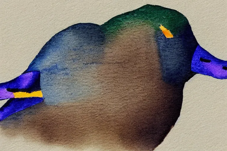 Prompt: a watercolor painting of mallard duck with blue screen background lowpoly art