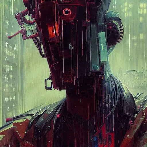 Image similar to a beautiful ukiyo painting of full body cyberpunk blade runner, dramatic pose, wearing japanese techwear, detailed symmetrical, intricate complexity, concept art, by ismail inceoglu dragan bibin hans thoma greg rutkowski alexandros pyromallis nekro rene maritte illustrated, perfect face, fine details, realistic shaded, fine - face, pretty face