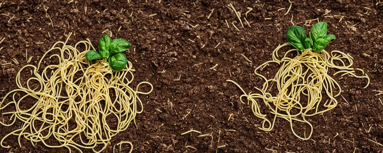 Image similar to baby spaghetti sprouting from the earth, kodachrome, in the style of wes anderson, retro