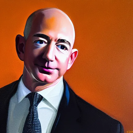 Image similar to jeff bezos, portrait, camera lenses for eyes, cameras watching, painting