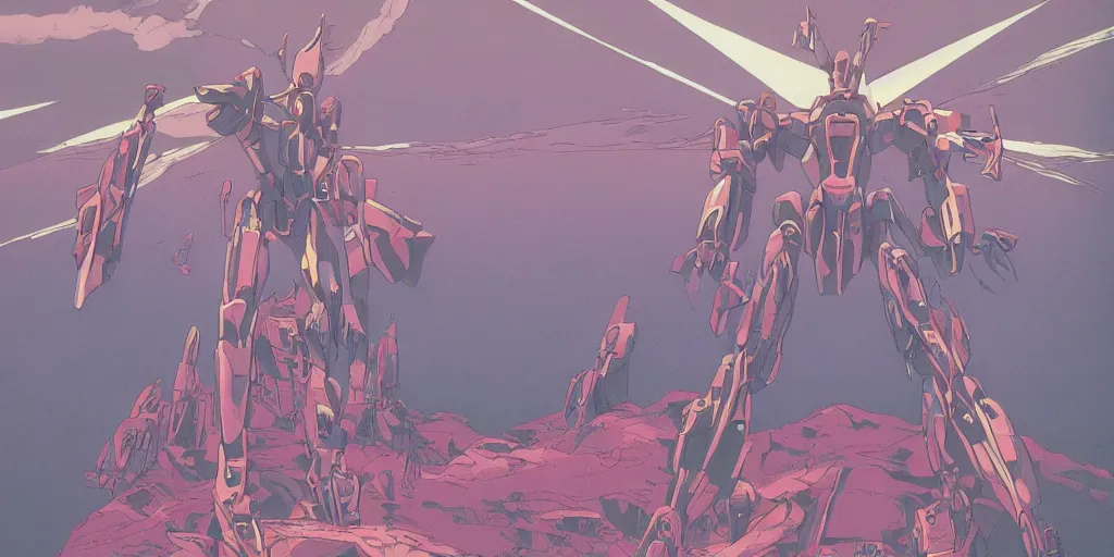 Prompt: grainy risograph matte painting of gigantic huge evangelion - like mech covered ooze, pastel matte colors, by moebius, close - up wide portrait, hyperrealism