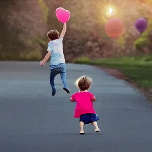 Image similar to a child chasing a balloon