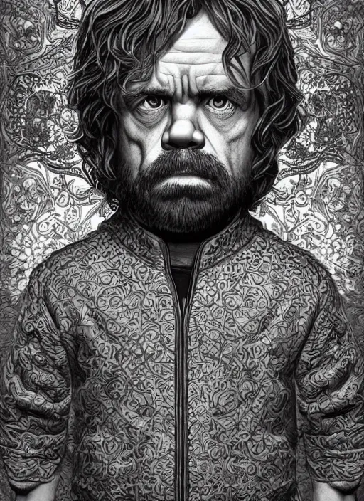 Image similar to portrait of tyrion lannister, an ultrafine detailed illustration by james jean, intricate linework, bright colors, final fantasy, behance contest winner, vanitas, angular, altermodern, unreal engine 5 highly rendered, global illumination, radiant light, detailed and intricate environment