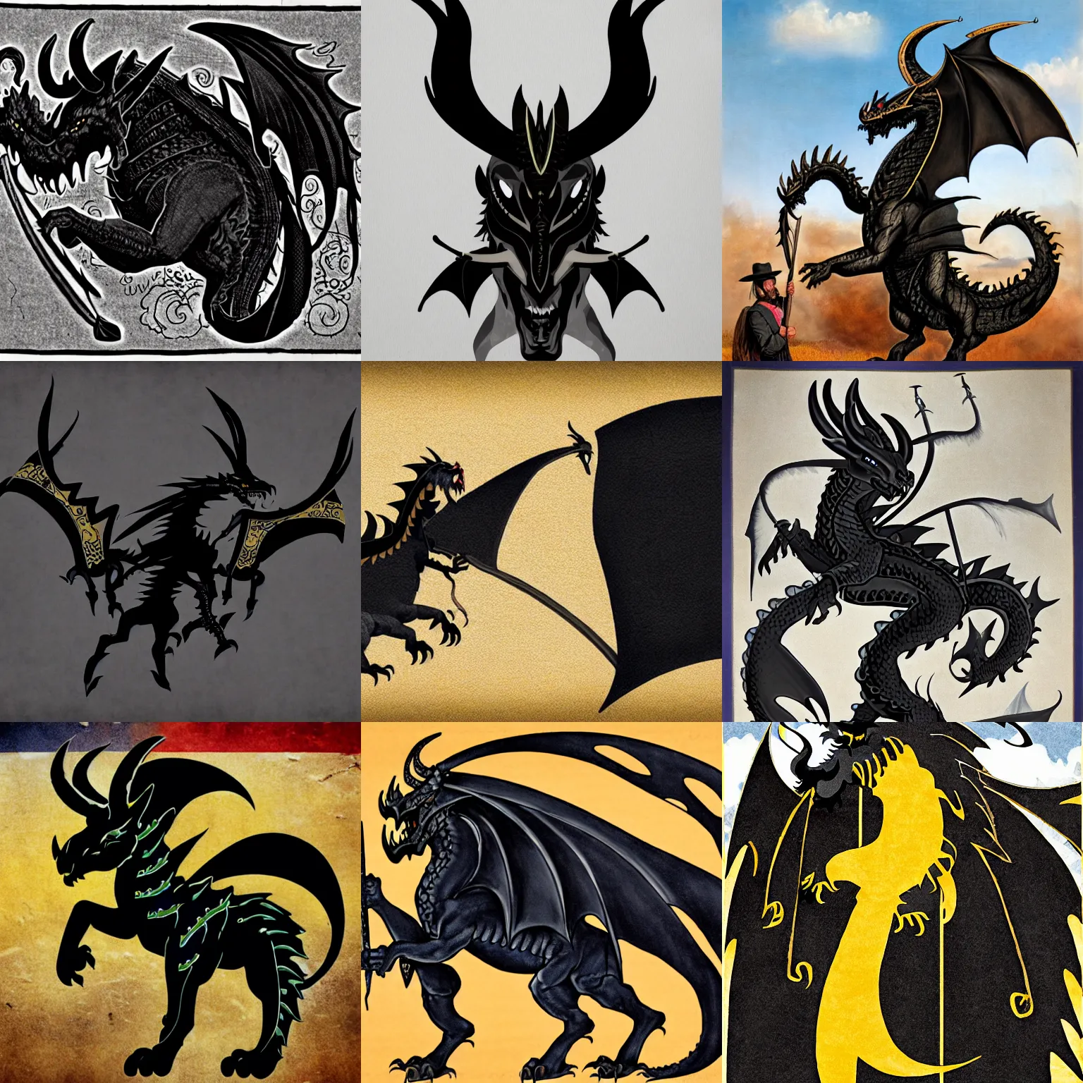 Image similar to a black western dragon with four horns waving a Haskell flag