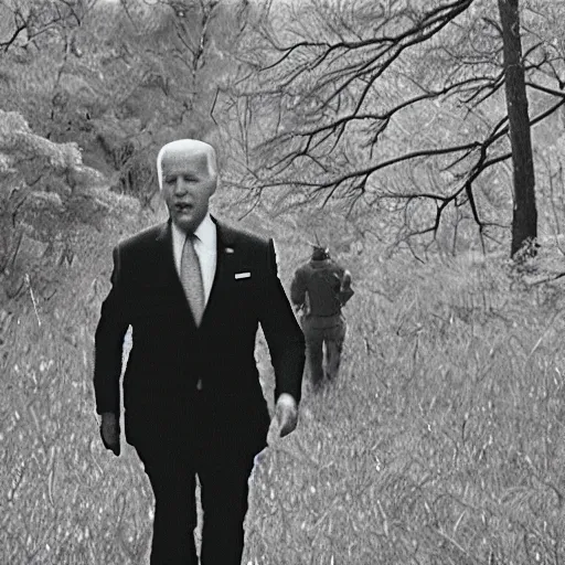 Image similar to terrified infrared trailcam footage of Joe Biden running from predator