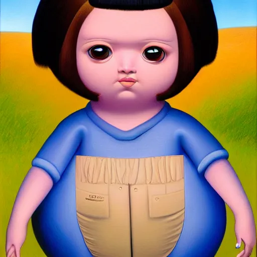 Image similar to portrait of real girl dora the explorer painted by fernando botero and mark ryden, lowbrow pop surrealism
