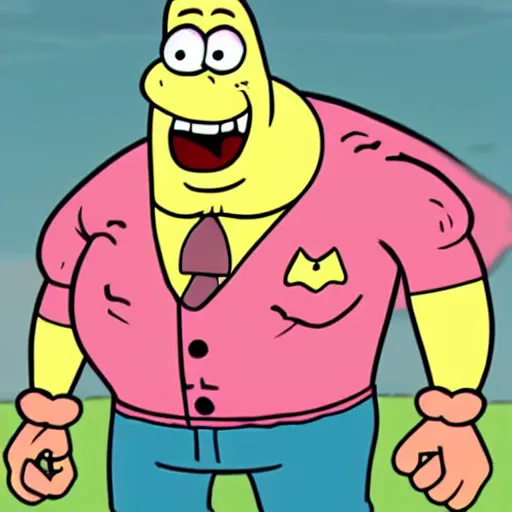 Prompt: a cartoon image of a extremely muscular patrick from spongebob