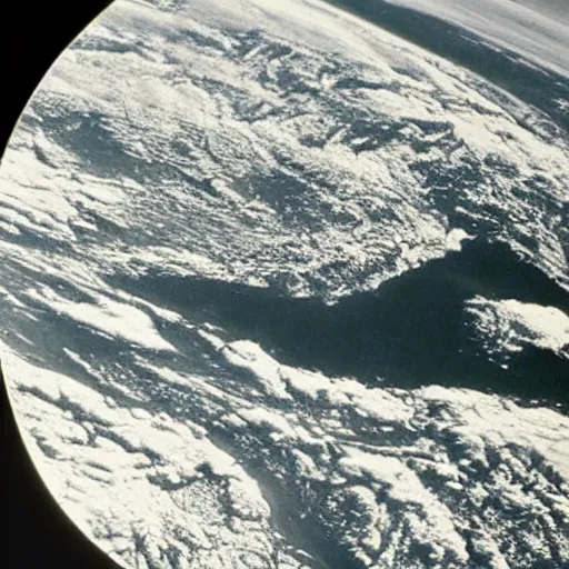 Image similar to vintage nasa photography of a flattened earth from space