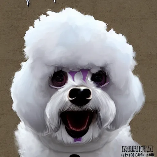 Image similar to bichon frise joker, dog, makeup, movie poster, trending on artstation