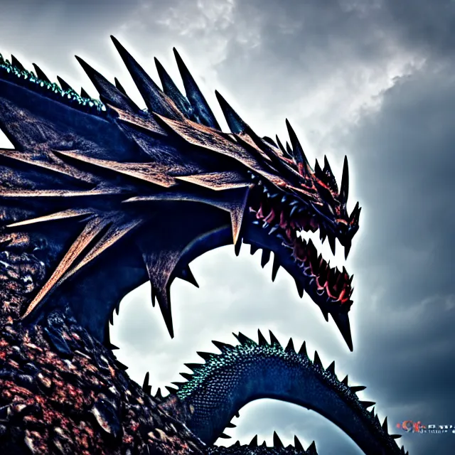 Image similar to giant spiky dragon, 8 k, hdr, smooth, sharp focus, high resolution, award - winning photo