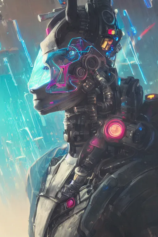 Image similar to portrait of a cybernetic samurai with holographic llama face, cyberpunk concept art by pete mohrbacher and artgerm and wlop and greg rutkowski and deathburger, digital art, highly detailed, intricate, sci-fi, sharp focus, llama, Trending on Artstation HQ, deviantart, unreal engine 5, 4K UHD image, daily deviation, llama llama