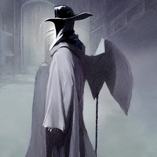 Prompt: a color pencil sketch of a mysterious plague doctor with a white mask wearing a blue wisards robe, concept art, by greg rutkowski and makato shinkai, by melmoth zdzislaw belsinki craig mullins yoji shinkawa, black light, semi - realistic render, pencil, paint smears, realistic manga, dramatic lighting, d & d design