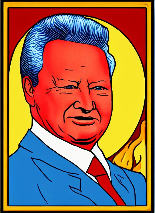 Image similar to president yeltsin in hell, infernal icon with a halo, color art in church style 8 k