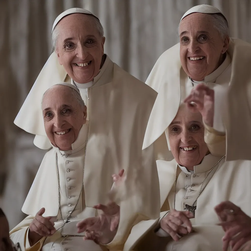 Prompt: a female pope, seductive smile, 8k photography