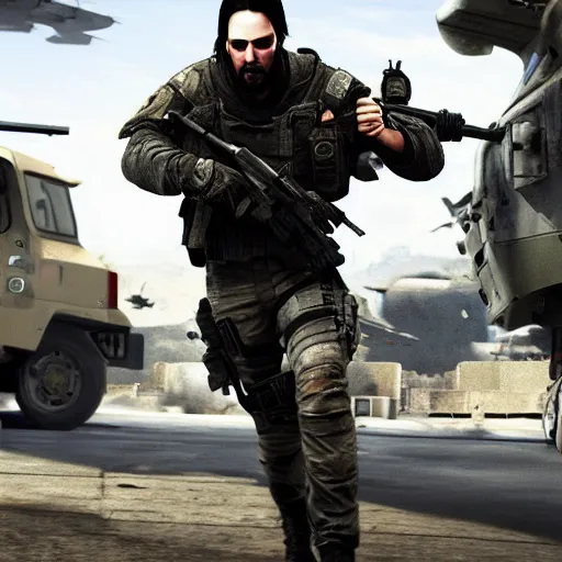 Prompt: Keanu reeves in Call of duty 4K quality