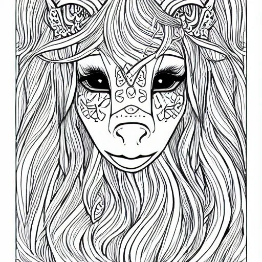 Prompt: clean simple line art of a cute beautiful unicorn. no background. well composed, clean coloring book page, beautiful detailed face. coloring book line art by artgerm and greg rutkowski and johanna basford