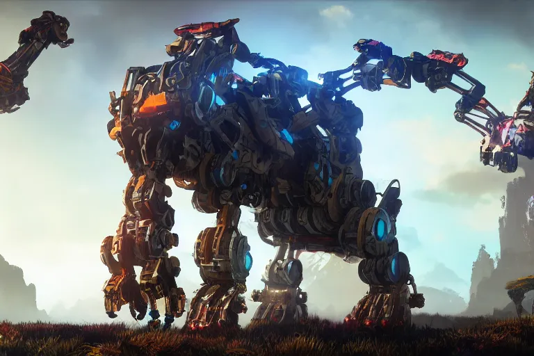 Image similar to scrapper machine mecha animal beast robot of horizon forbidden west horizon zero dawn bioluminiscence global illumination ray tracing hdr fanart arstation by sung choi and eric pfeiffer and gabriel garza and casper konefal