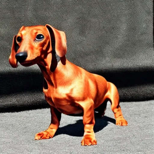 Image similar to dachshund bodybuilder