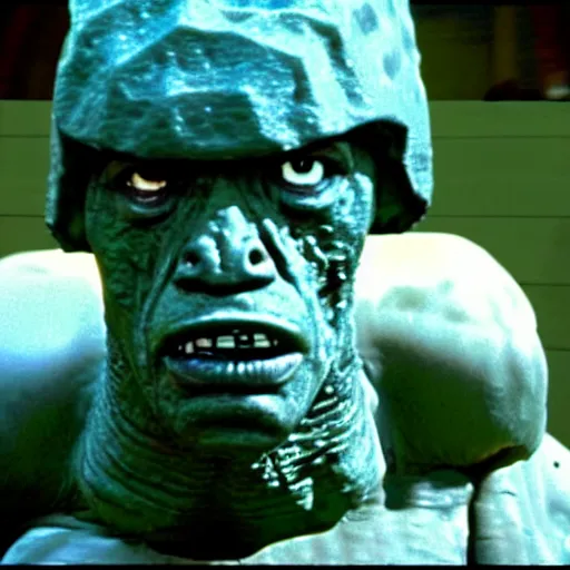 Image similar to the rock as a stone golem, colonial marine, still from the movie aliens