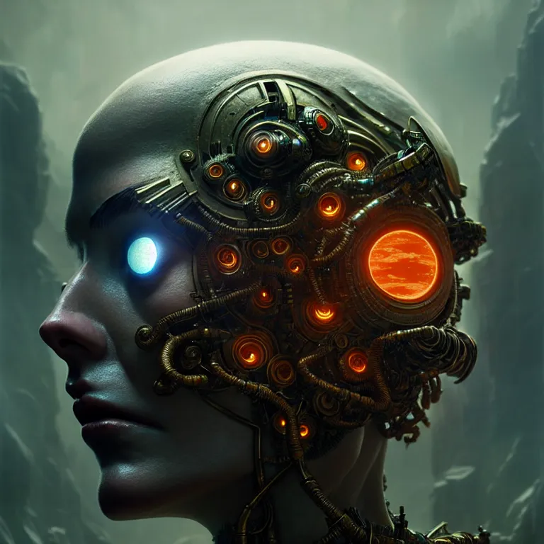 Prompt: ultra realistic beautiful cyborg deity eyes closed, fantasy, intricate details, movie still, highly detailed, photorealistic, octane render, eerie, 8k, art by james clyne and greg rutkowski and michael welan