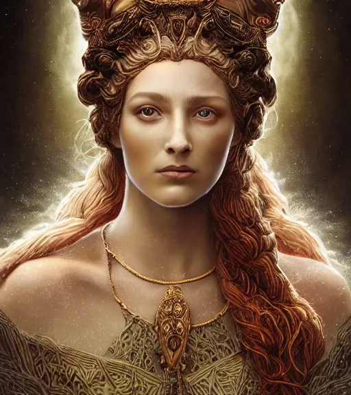 Image similar to majestic gracious regal persephone portrait, ancient greece, mysterious atmospheric lighting, elysian fields, painted, intricate, iridescent, volumetric lighting, beautiful, rich deep colours masterpiece, golden hour, golden ratio, sharp focus, ultra detailed, by leesha hannigan, ross tran, thierry doizon, kai carpenter, ignacio fernandez rios