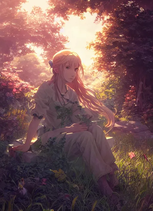 Image similar to a portrait of the emerald herald in the garden, intricate, tone mapped, ambient lighting, very detailed, digital painting, concept art, sharp focus, by makoto shinkai and akihiko yoshida and hidari and wlop