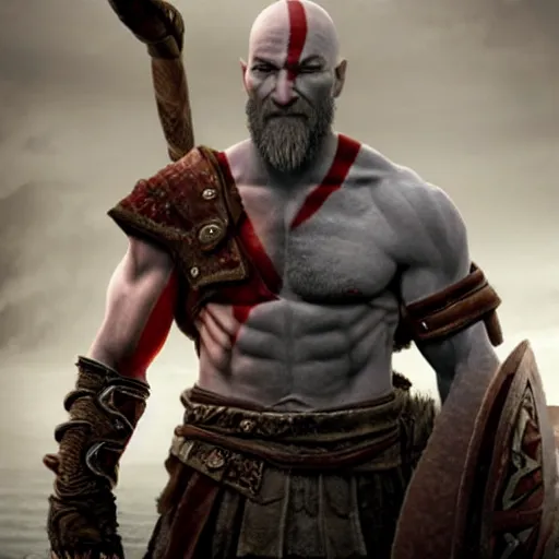 Prompt: Patrick Stewart as old kratos in god of war