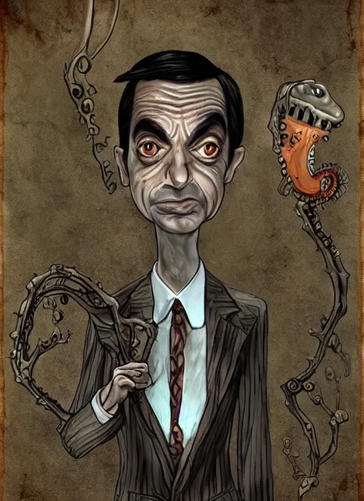 Prompt: Mr Bean as a Lovecraftian Daedric Horror