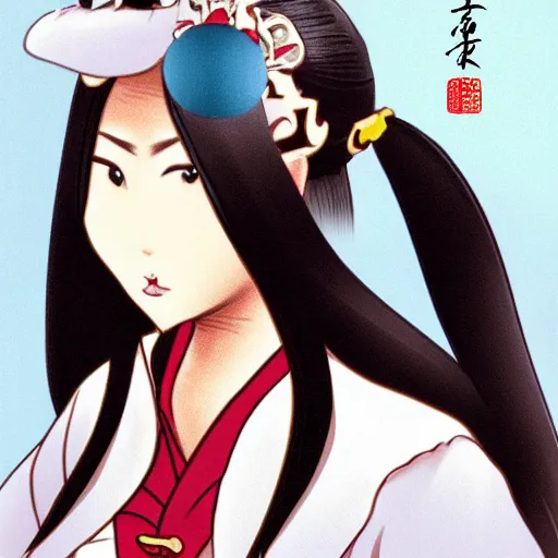 Image similar to chinese woman, odango ponytails, wearing eyepatch, formal uniform